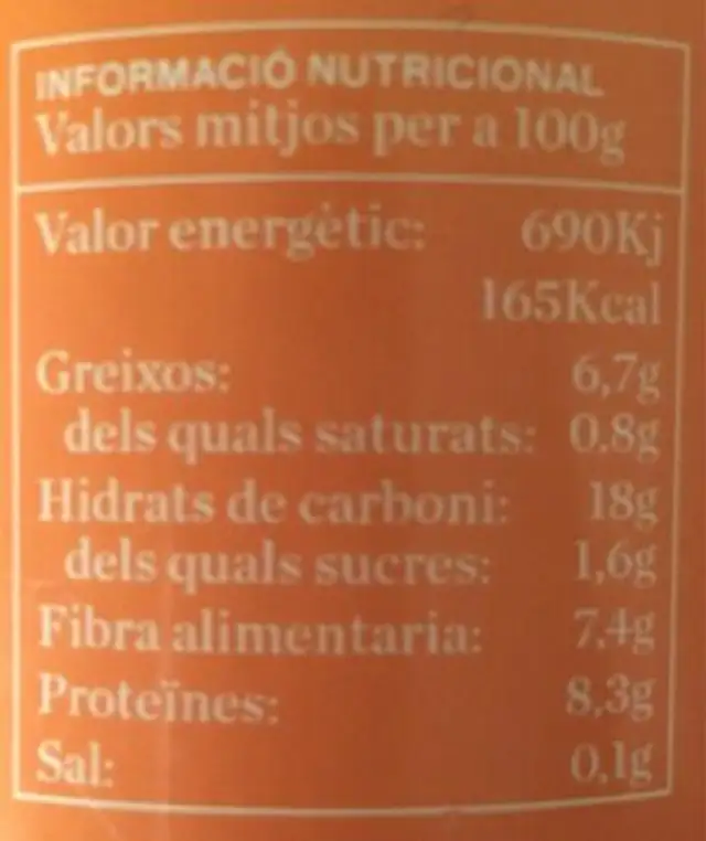 Llenties pardines cuites Bio nutrition facts table
