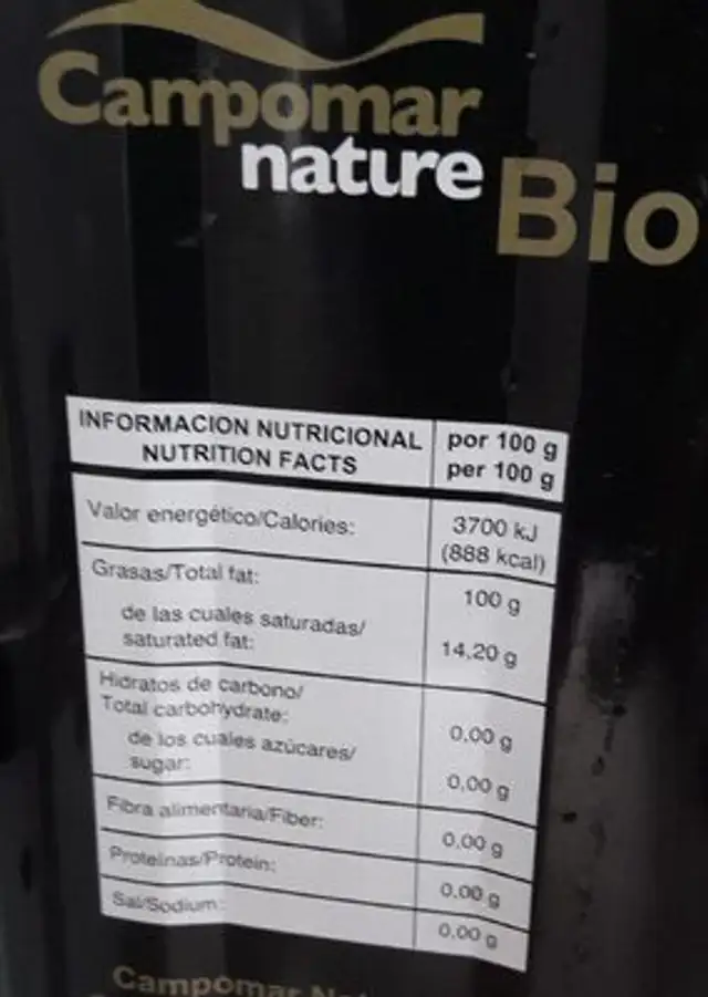 aceite oliva nutrition facts table