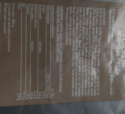 pizza nutrition facts table