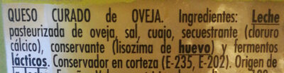 Queso curado de oveja ingredients label