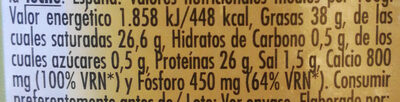 Queso curado de oveja nutrition facts table