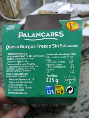 Queso de burgos nutrition facts table