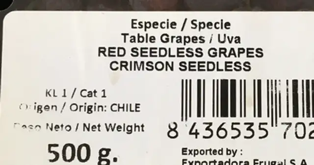 Raisin sans pépin ingredients label