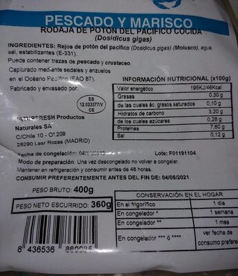 Rodaja de potón del pacífico cocida front packaging