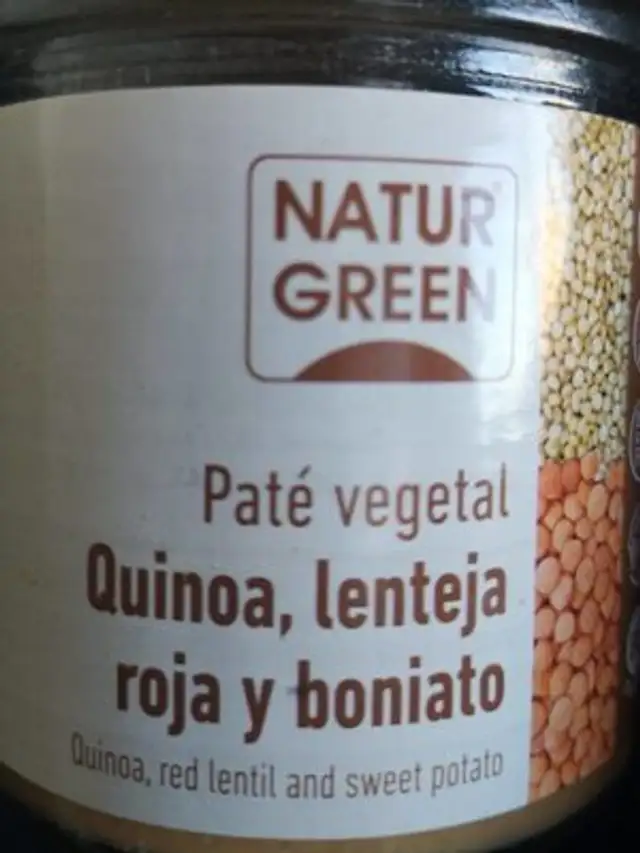 Paté vegetal de quinoa, lenteja roja y boniato front packaging