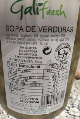 Sopa de verduras front packaging