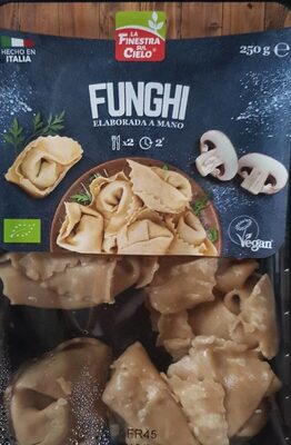 Pasta fresca rellena de setas front packaging