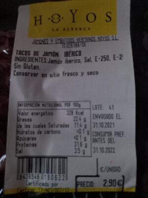 Tacos jamón nutrition facts table