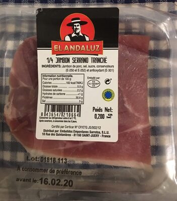 1/4 de jambon serrano tranché front packaging