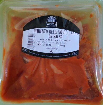 Pimiento relleno de carne en salsa front packaging
