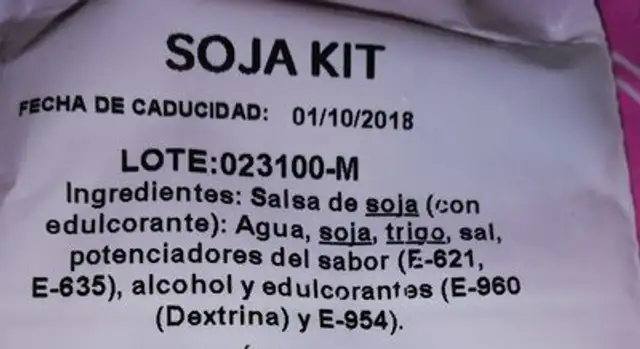 Soja kit ingredients label