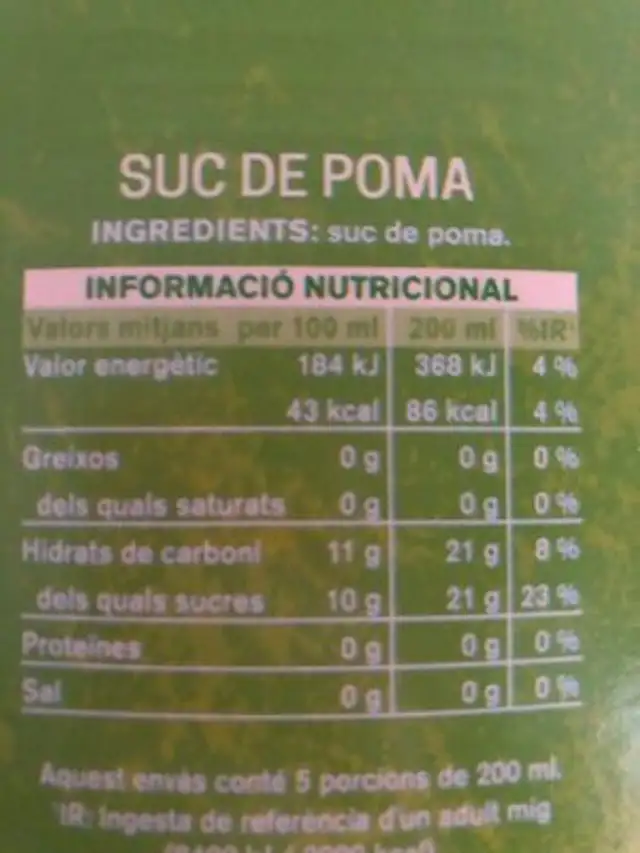 Suc de poma ingredients label
