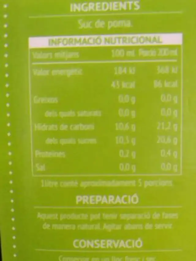 Suc de poma nutrition facts table