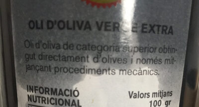 Olí d’oliva verge extra ingredients label