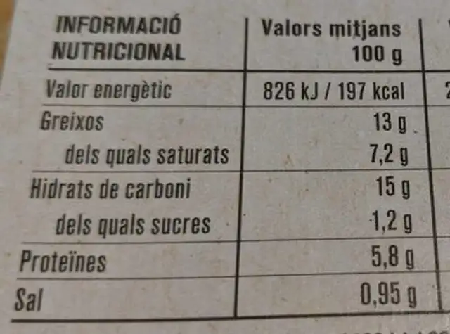 Espirals a la carbonara trufada nutrition facts table