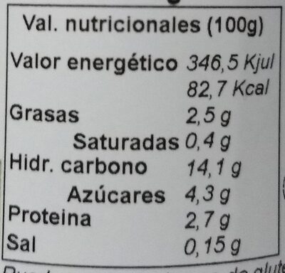 Paté tomate nutrition facts table