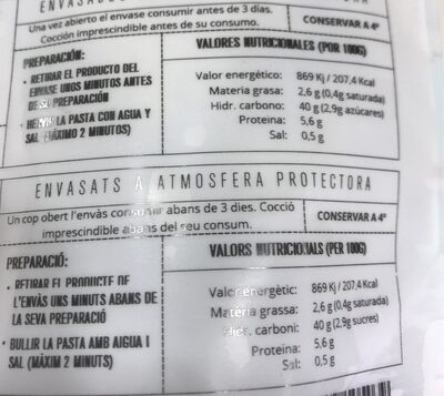 Raviolis de espinacas, manzana y pasas nutrition facts table