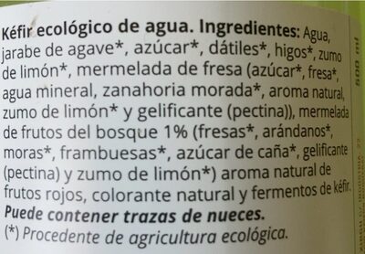 Kefir frutos del bosque nutrition facts table