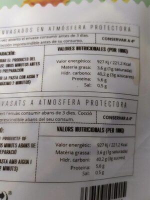 Raviolis de queso de cabra y zanahoria nutrition facts table