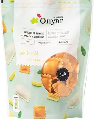 Raviolis de tomate, albahaca y aceitunas