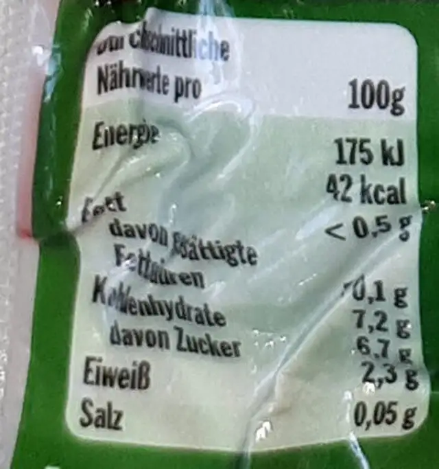 Rote Bete nutrition facts table