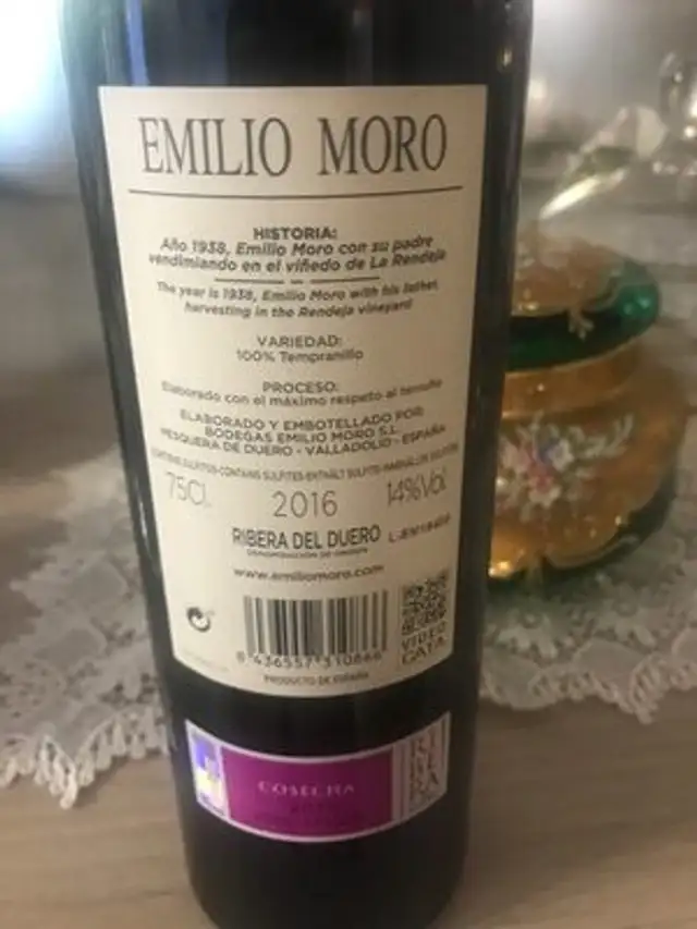 Vino tempranillo nutrition facts table