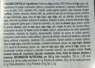Yakisoba con pollo ingredients label