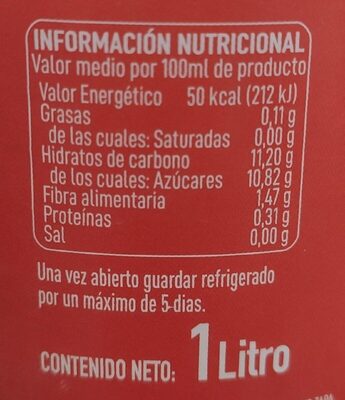 Zumo de Naranja nutrition facts table