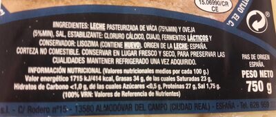 Queso de mezcla curado el cortijo nutrition facts table