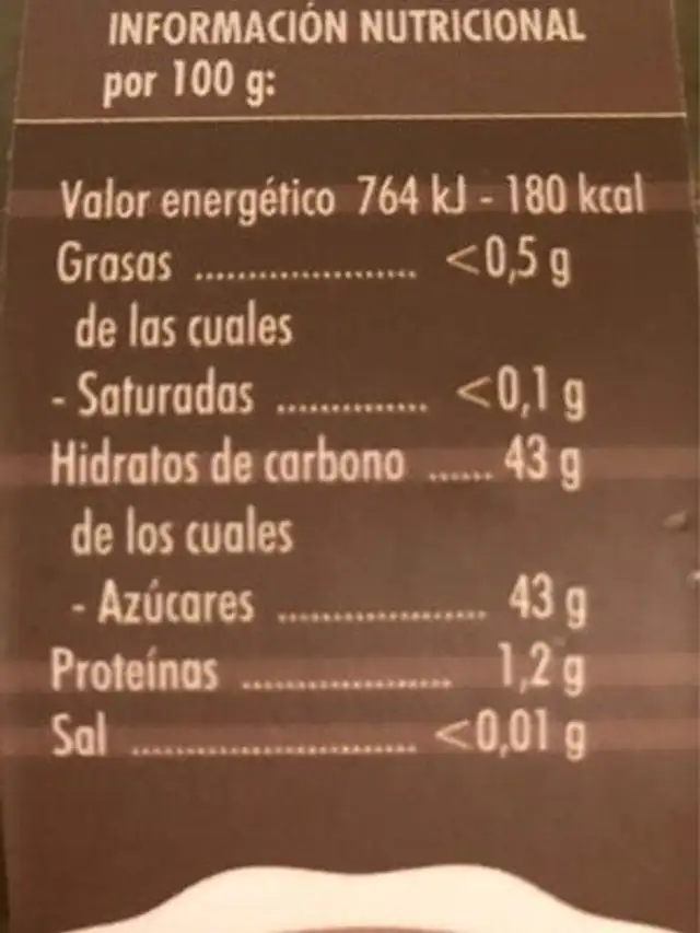 Mermelada de pimiento verde nutrition facts table