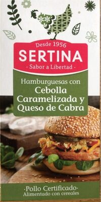 Hamburguesas de pollo, cebolla caramelizada y queso de cabra