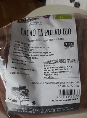 Cacao en polvo bio front packaging