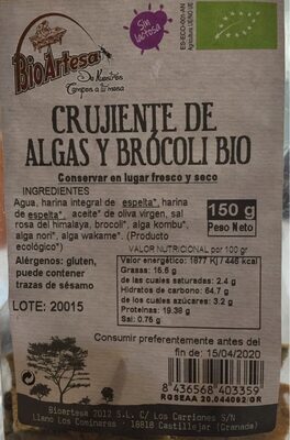 Crujiente de algas y brócoli bio front packaging
