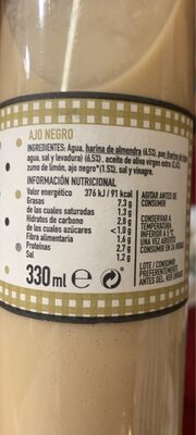 Ajo negro nutrition facts table