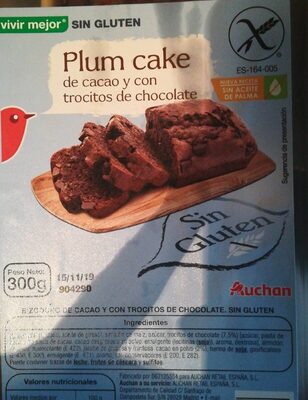 Plum cake de cacao y trocitos de chocolate sin gluten