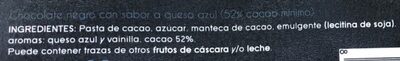 Chocolate negro sabor queso azul ingredients label
