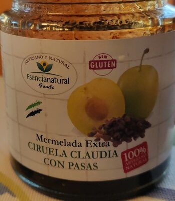 Mermelada extra Ciruela Claudia con pasas front packaging