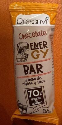 Chocolate energy bar front packaging