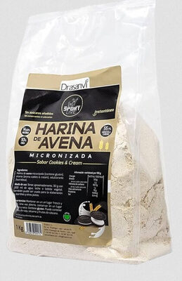 Harina de avena micronizada. Sabor cookies & cream front packaging