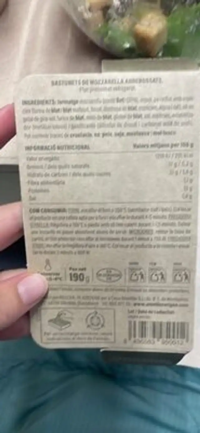 Bastonets de mozzarella nutrition facts table
