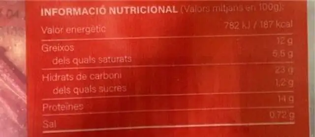 Pizza Fresca Tartufata nutrition facts table