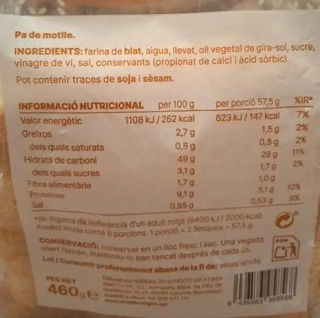 Pa De Mottle ingredients label