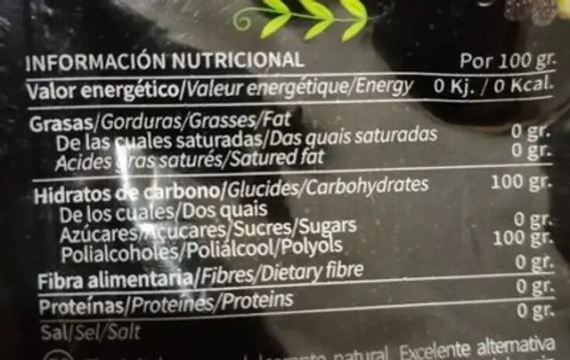 Eritritol nutrition facts table