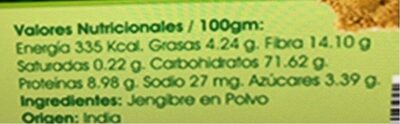 Jengibre en polvo nutrition facts table