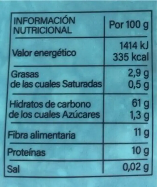 Copos de cereales nutrition facts table