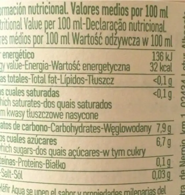 Kefir agua con jengibre y limon nutrition facts table