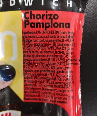 Sandwich Chorizo ingredients label