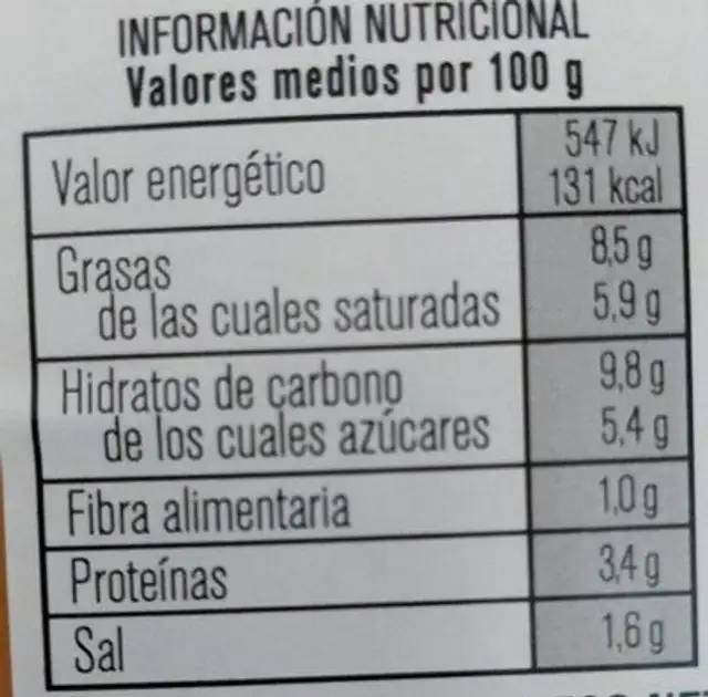 Salsa Cheddar nutrition facts table