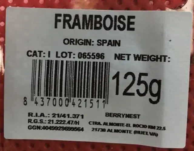 Framboises ingredients label
