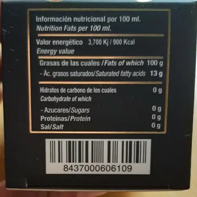 Aceite de oliva  virgen extra nutrition facts table